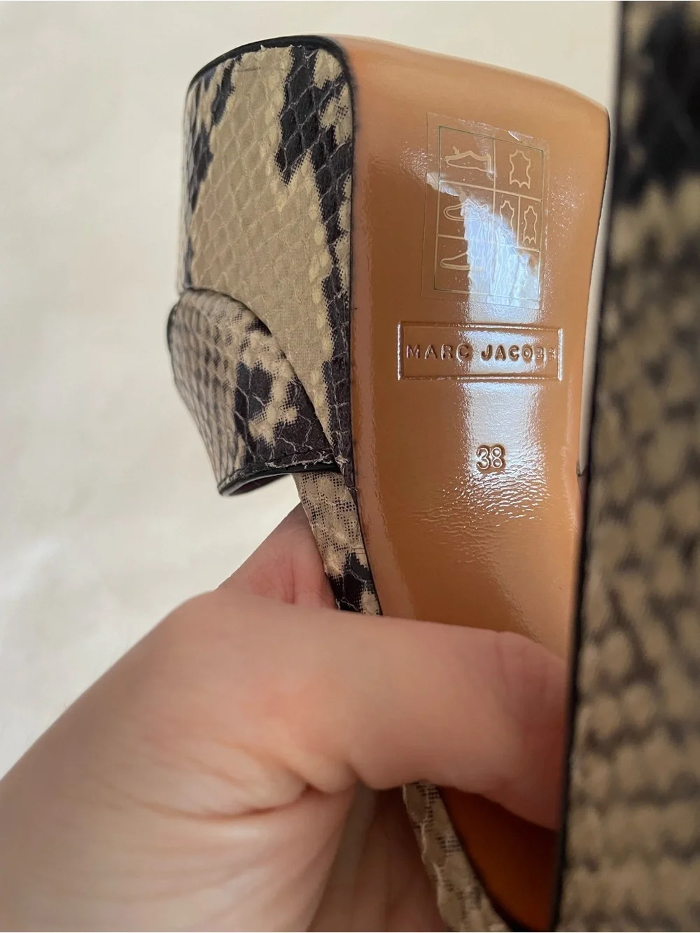 Marc Jacobs Genuine Leather Textured Snakeskin Platform 70s Style Heeled Sandals